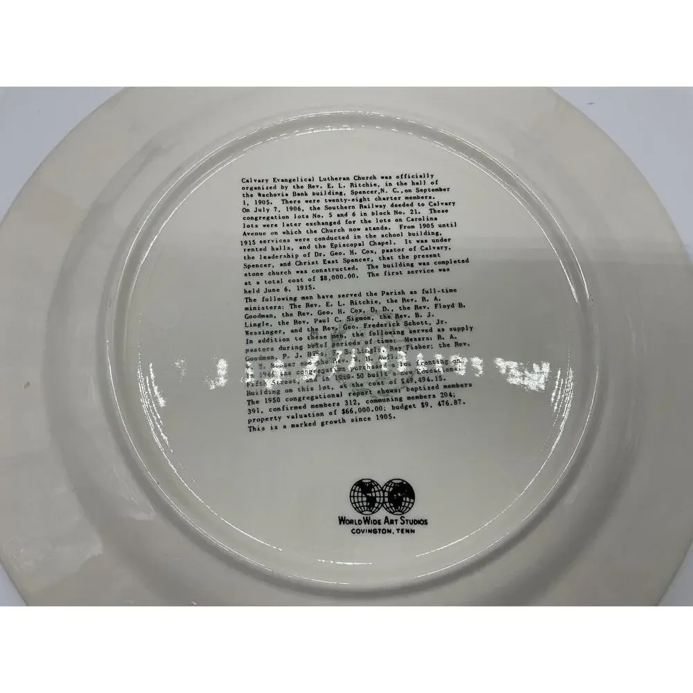 Vintage Calvary Evangelical Lutheran Church Spencer NC Plate 10.5